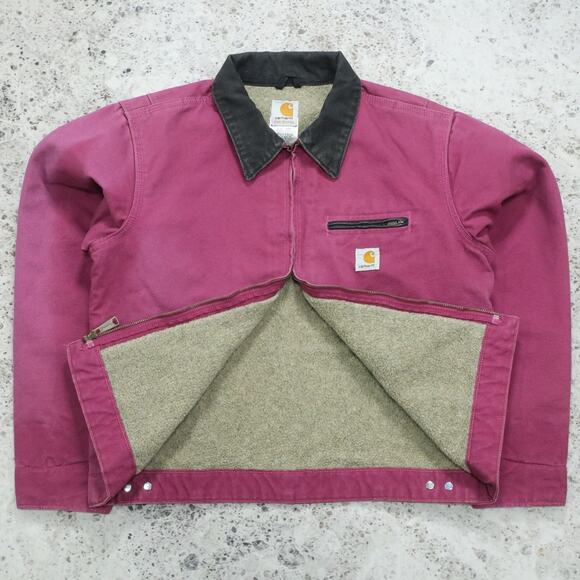 Vintage Carhartt WOMENS WJ097 RBY Ruby FADED Pink Detroit Jacket Size Medium - Picture 2 of 16